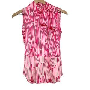 New York AND COMPANY PINK AND CREAM WHITE WOMEN SLEEVELESS BLOUSE SIZE XS NEW